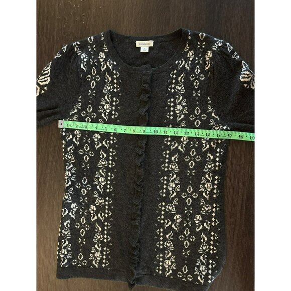 Sundance Anya Ruffled Wool Blend Full-Zip Gray/White Cardigan Sweater Size S - Picture 4 of 7